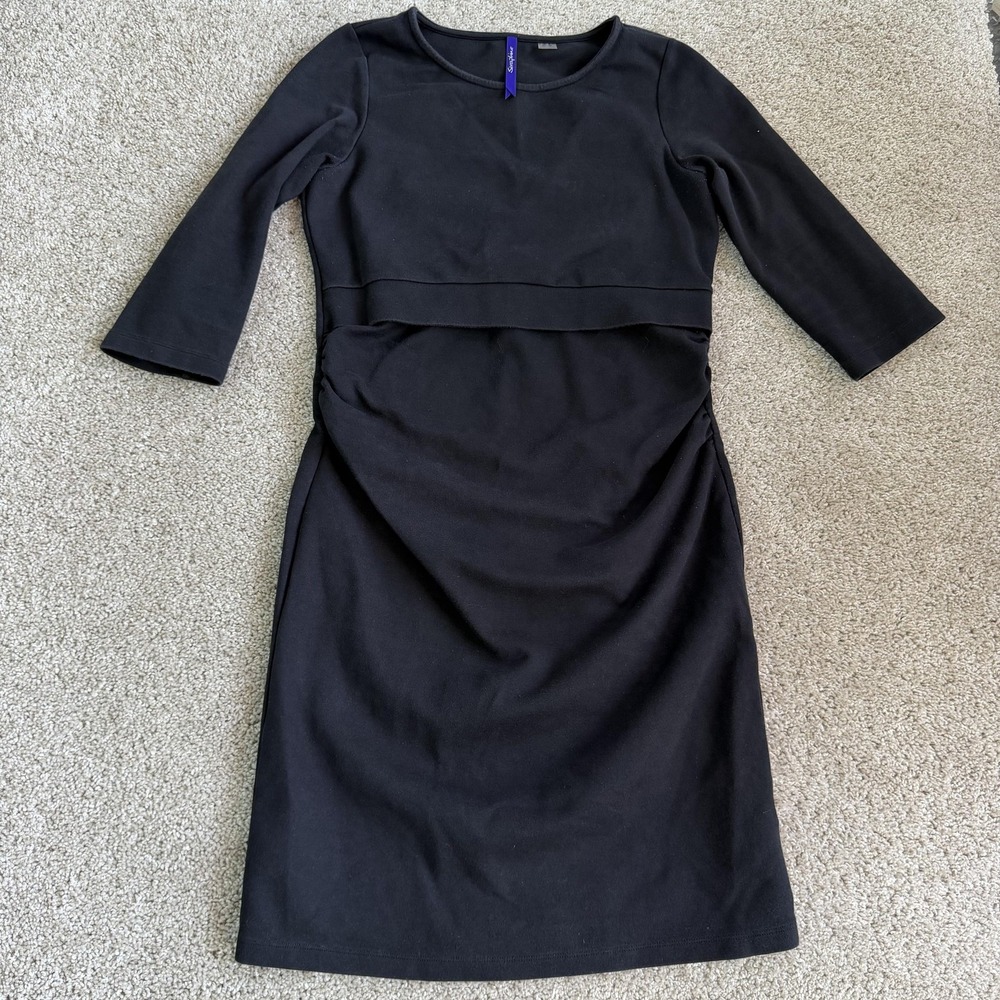 Seraphine Maternity Dress Womens 6 Black 3/4 Sleeve Ruched Sheath Knee Length